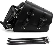 Motorcycle Saddle Bags - Vintage Black PU Leather Swing Bag Side Pockets Triangle Large Capacity Luggage Tool Storage Bag with Water Bottle Drink Holder - Right Side