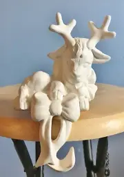 Reindeer w/Bow Shelf Sitter-Unpainted Ceramic Molded Bisque-8"