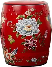 Ceramic Drum Table Decorative Garden stools, Decorative Ceramic Garden Stool, Glazed Hollow Hand-Painted Flower and Bird Shoe Changing Stool Drum Stool, Suitable for Outdoor Garden, Living Room,(Red