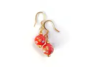 Red Millefiori Glass Round Bead Earrings, Handmade with Vintage Japanese Beads