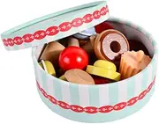 MOLUCKFU Delicate Wooden Cake Tower Toy Simulation Cake Model Kids Educational Plaything 2 Tier Afternoon Tea Set