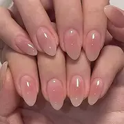 Simple style of pressed false nails, almond shaped nails, powder blusher nails, suitable for daily commuting, applicable to all ages, 24 pieces