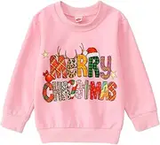 [MODNTOGA] Toddler Baby Boy Girl Christmas Sweatshirt Merry Christmas Letter Shirt Long Sleeve Crewneck Pullover Xmas Tops