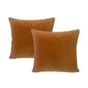 Cloud Linen Minerva Embroidered Cotton Velvet Caramel 50x50cm Twin Pack Feather Filled Cushion