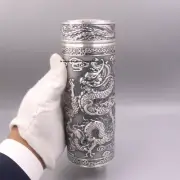 Pure S999 Fine Silver 999 Lucky Dragon Travel /Coffee/Hot Tea Drinking Bottle