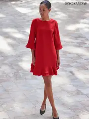 Sosandar Red Ruffle Hem Shift Dress (AH4223) | $173