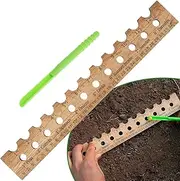 Seed Ruler and Dibber Wooden Seed Spacing Ruler with Holes Plastic Seeding Dibber Practical Planting Ruler with Inch and Centimetre, Scale Portable Gardening Dibber for Home Plants Vegetables Seeds