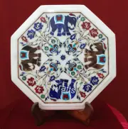 Nature Pattern Inlay Work Coffee Table Top Octagon White Marble Sofa Side Table