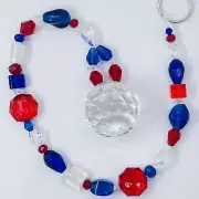 Handmade Beaded Suncatcher - Red White & Blue - Crystal Prism - Hanging Decor