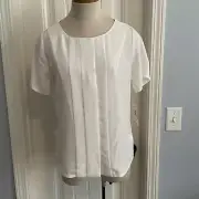 New PENDLETON Women’s 6 White Short Sleeve Blouse Hidden Snap Front Pleated NWT