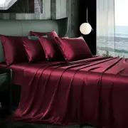 7Pcs Maroon Satin Sheets King Size Silky Satin Bed Sheets Set, Luxurious & So...