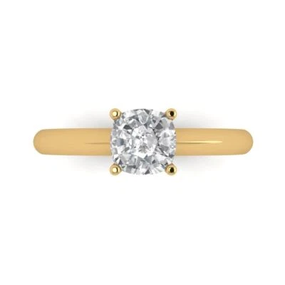 1.0Ct Cushion Cut White Sapphire Solid Gold Solitaire Engagement Promise Ring