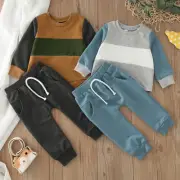 Toddler Boys Girls Long Sleeve Patchwork Colour T Shirt Pullover Tops Pants New