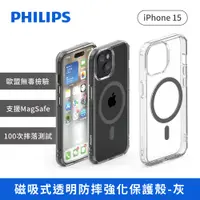 在飛比找PChome24h購物優惠-PHILIPS 飛利浦 iPhone 15 磁吸式透明防摔強