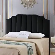 24KF Black Velvet Tufted Queen Upholstered Headboard, Modern Vertical Channel Design California Queen/Full Headboard with Stepped Silhouette Top Edge,Black