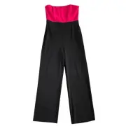 White House Black Market Pink and Black Strapless Jumpsuit Women’s Size 10 Crepe