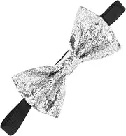 [LIFKOME] Pre-tied Bow Tie Adjustable Men's Bow Tie Formal Neck Bowtie for Wedding Prom Groom Silver Glitter PU Unisex Fashion Accessory