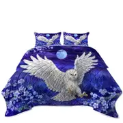 Purple Skies Moon Flowers and White Owl Coverlet