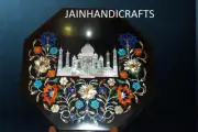 12" Taj Mahal Marble Coffee Corner Center Side Table Top Inlay Malachite
