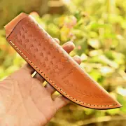 Handmade Brown Leather knife sheath Fix Blade knife Belt Loop Hand Engraved
