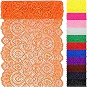 Swpeet 5 Yard by 7" Wide Orange Lace Fabric Stretch Elastic, Trim Lace Ribbon, Elastic Sewing Trim Ribbon for Garment, Headbands, Wedding Bouquet Making DIY Crafts