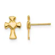 Real 14kt Yellow Gold Madi K Heart Cross Post Earrings