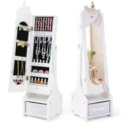 Costway Unicorn Armoire Cabinet Adjustable Mirror Jewelry Organizer w/Drawer White