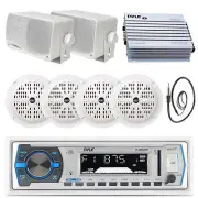 400W Marine Amplifier,White Bluetooth USB Radio,Antenna,3.5" and 6.5"Speaker Set