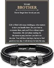[FIEEFX] Love You Forever Leather Bracelet Gifts for Men Him Teen Boys, To My Brother Son Grandson Nephew Friend Dad Husband Christmas Birthday Valentines Day Fathers Day Graduation Back to School Gifts
