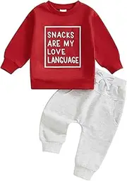 [allshope] Baby Boy Fall Clothes Set Long Sleeve Letter Print Sweatshirt Pants Valentines Day Outfits 6 12 18 24 Months 2T