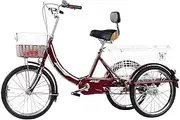 Adult Tricycles 20 Inches Single Speed 3 Wheel Adult Trike Bike Cycling Pedal with Shopping Basket for Seniors Women Men Recreation Picnics Exercise Wine Red, Tricycle