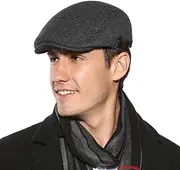 [JunHa] Newsboy Cap,Beret Cap,Men's Flat Cap,Classic Wool Blend Herringbone Flat Cap Driver Hat Adjustable Outdoor Winter Warm Cap for Men Women Boys Grey