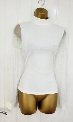 RIVER ISLAND size 12 NEW BNWT mesh pearl ribbed lightweight stretch top smart