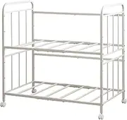 Iw-227WH Futon Storage Rack, 2 Tiers, Depth Type, Normal Type, Height Adjustable, Rolling Casters, Futon Rack, Futon Storage, Closet Storage, White
