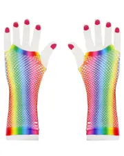 Mardi Gras Rainbow Fishnet Gloves