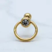 YELLOW GOLD IP SURGICAL STEEL SIMULATED DIAMOND SLAVE RING BARBELL TONGUE BAR