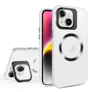 For iPhone 15 Matte PC+TPU Phone Case Compatible with MagSafe Lens Film Kickstand Shockproof Cover