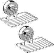 2 Pack Suction Cup Soap Dish 304 Stainless Steel Sponge Holder Durable Storage Tray for Bathroom