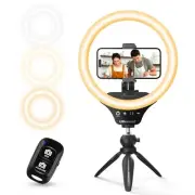 10" Selfie Ring Light with Tripod Stand & Cell Phone Holder, Dimmable Desktop...
