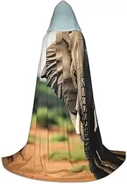 VPPUR African Elephant Print Unisex Hooded Cloak For Carnival Theme Party Decorations Witch Costume Cosplay