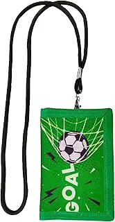 [Geaanen] 1 Piece Green Football Style Children's Neck Pouch Boys & Girls, Unisex, Polyester, Bi-Fold, ID/Photo Viewing Window, 5 Compartments, 2 Card Slots, Zipper Closure, Kids