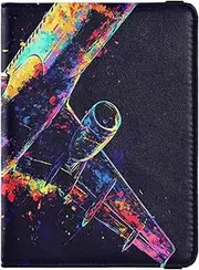 [Amooorous] Airplane Plane and Aircraft Colorful Leather decorative passport holder for travel family Vaccine Case Protector Cover Passport Holder Combo with Vaccine Card Slot Waterproof, Airplane Plane and