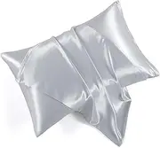 HommxJF Satin Pillowcases with Zipper （20x26）,Standard Size Pillowcases Set of 2, Light Gray Silk Pillowcase for Hair and Skin