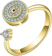 [Generic] Evil Eye Ring | Round Evil Eye Rhinestone Silver Ring | Spinner Inspirations Jewelry, Fashion Adjustable Rings for Family Gatherings