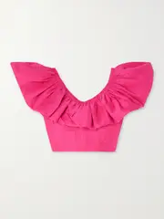[Aje] Aje - Bubble Cropped Ruffled Linen-blend Top - Pink - UK 6 UK 6 Pink
