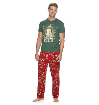 Men's Holiday Pajama Set L Large Discover Your Inner Elf 2-Piece Top & Pant Xmas