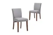 Set Of 2 Bosco Wooden Frame Fabric Kitchen Dining Chair - Walnut & Grey