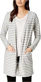 [Maison Jules] Womens Striped Open Front Cardigan Top