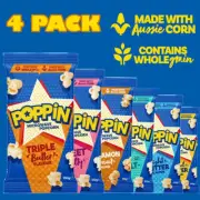 4 Pack - Poppin Microwave Popcorn Triple Butter Flavour Explosion 100g Snack