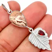 Rosetta Picture Jasper & Garnet 925 Sterling Silver Pendant Jewelry P-1539